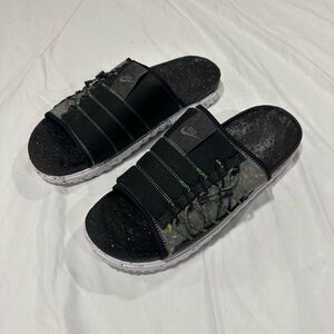 Nike Black and Green Slide Sandals